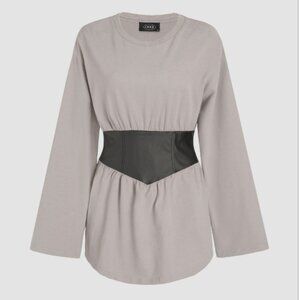Cider‎ Faux Leather Corset Gray Sweatshirt Material Long Sleeve Dress